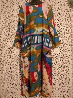 P2P 21" 💢👁🌹👁💢 Colorful Abstract Long Sleeve Maxi Dress